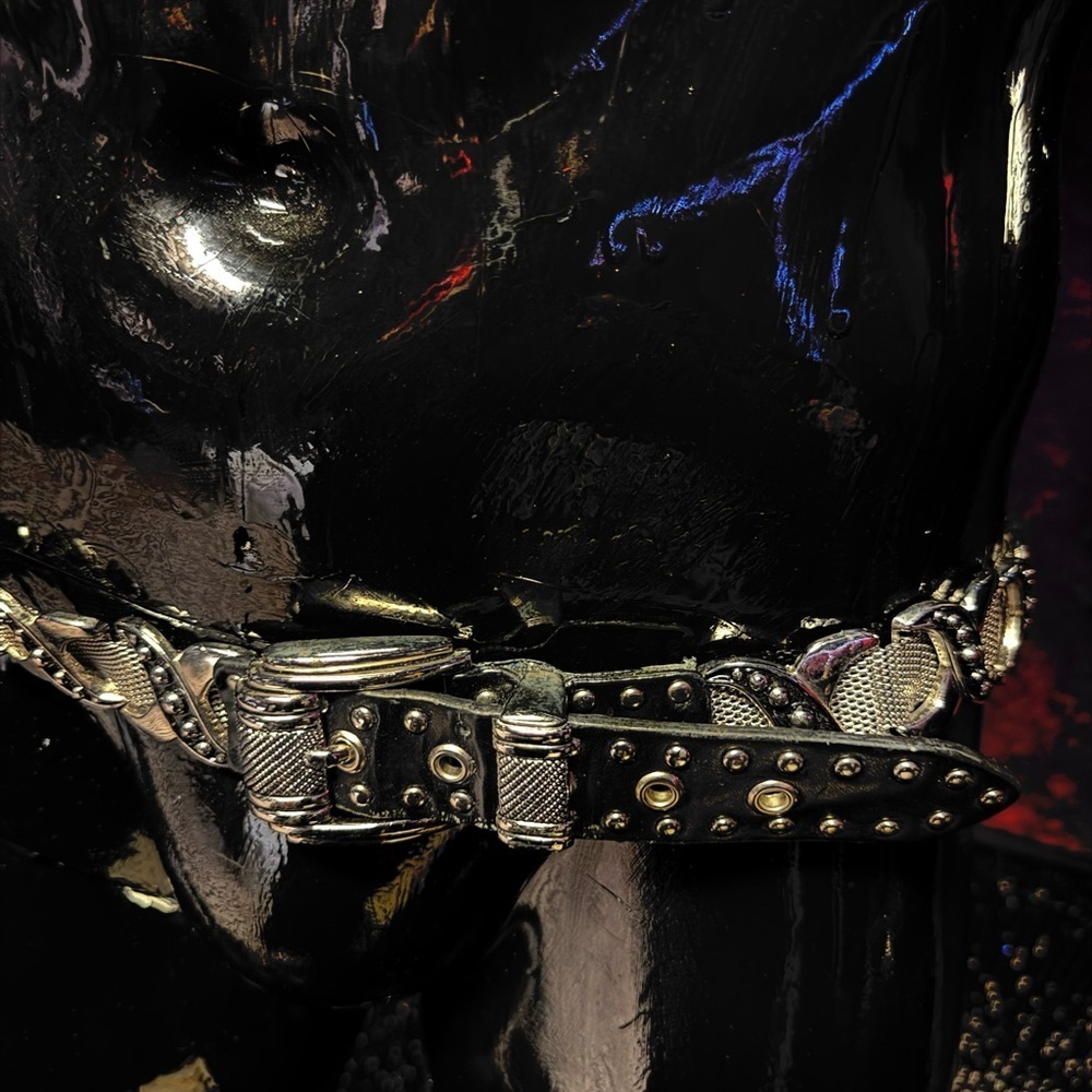 Genuine leather and heavy silver Steampunk VINTAGE metal Belt. Rare and Iconic - Picture 7 of 10